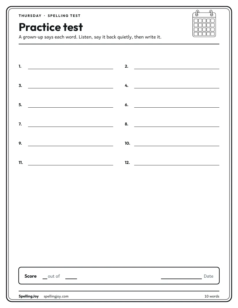 Thursday: Practice test