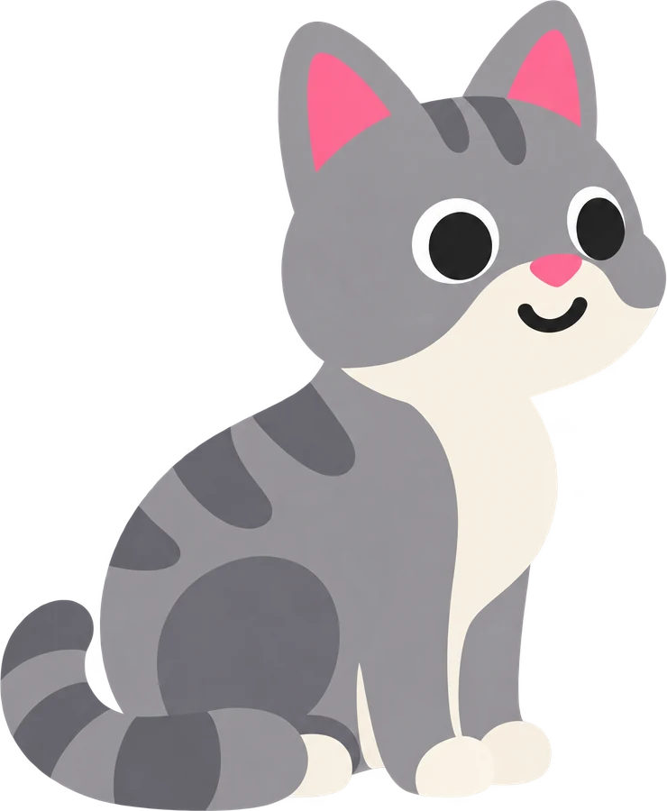 A grey cat sitting, from the word cat