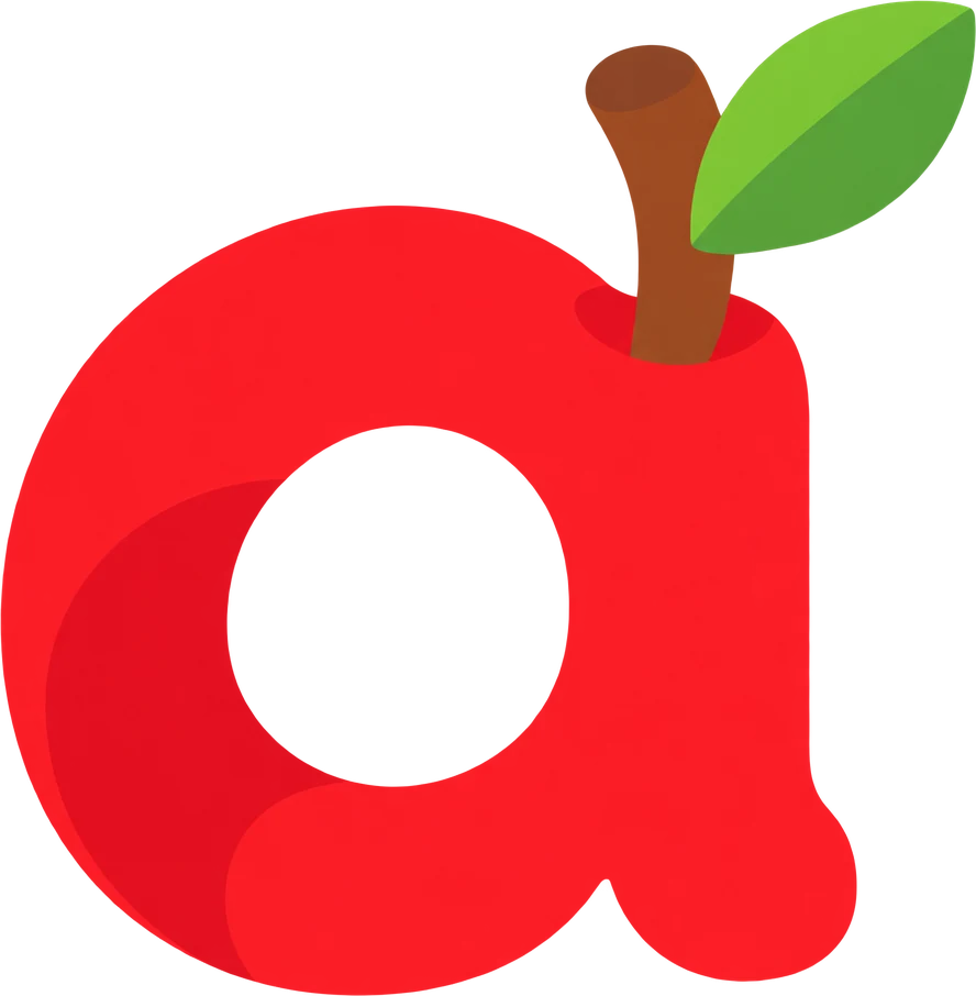 The letter a drawn as a red apple